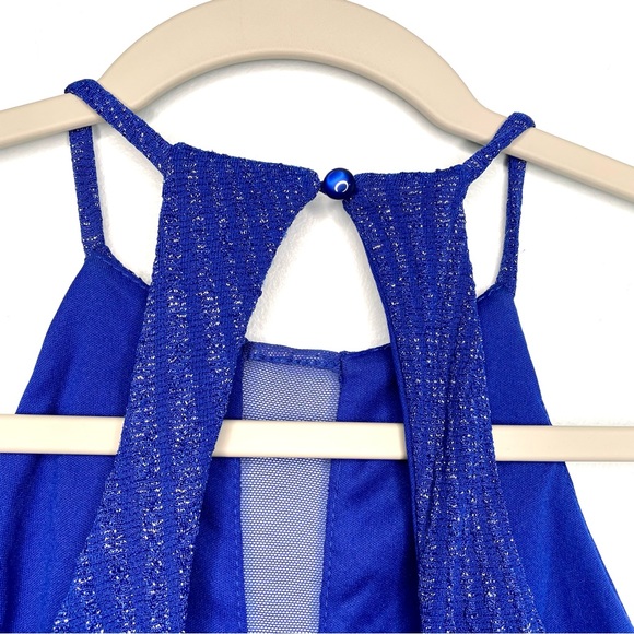Charlotte Russe Electric Blue Cutout Halter Mini Dress XS Metallic Semi Formal - Picture 7 of 15